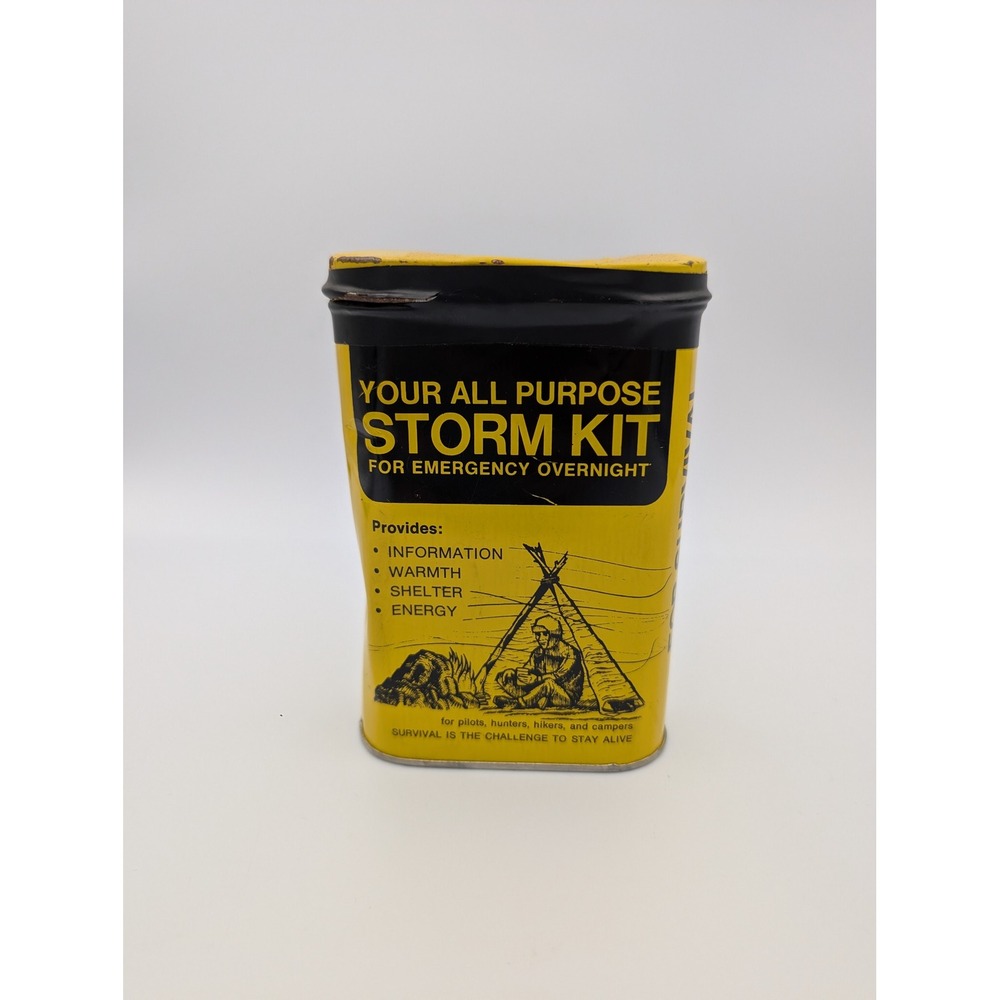 Vintage Tacoma Mountain Rescue Storm Kit Tin Yellow Emergency Survival Gear NOS
